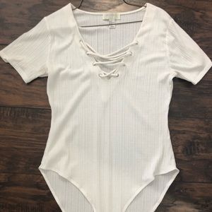 White Lace Up Criss Cross Bodysuit